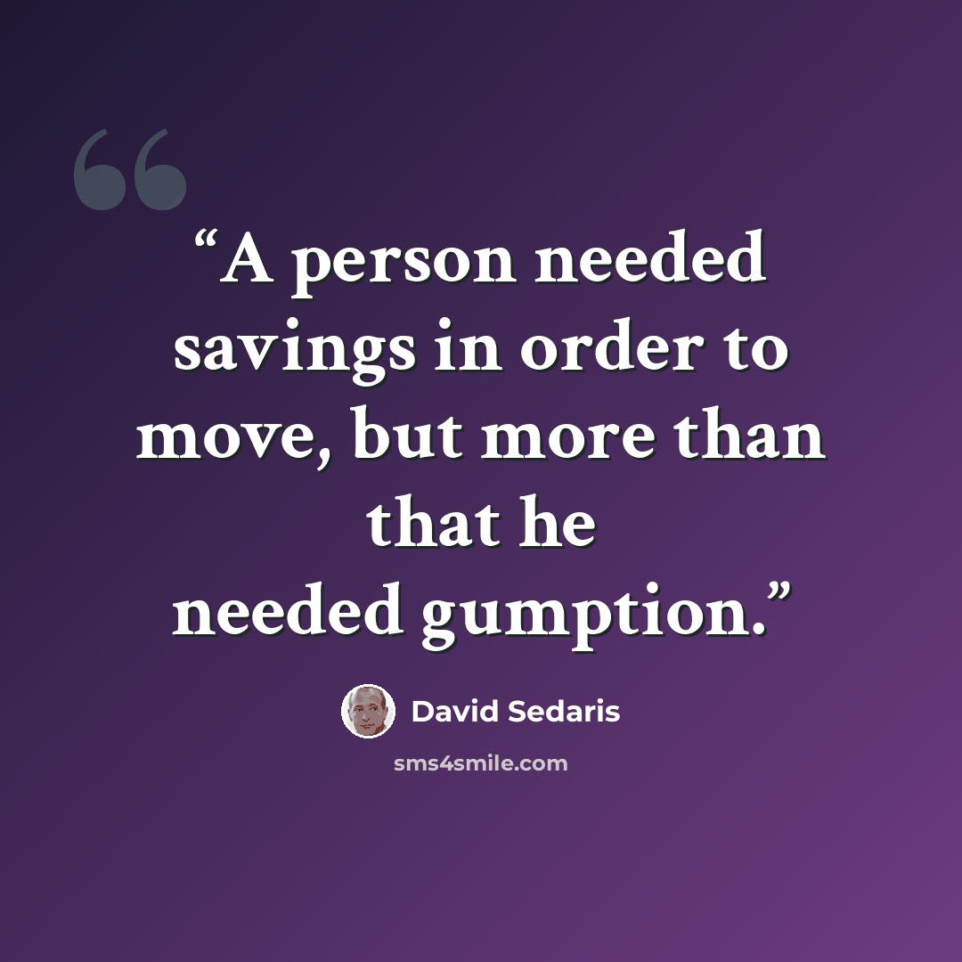 “A person needed savings in order to move, but more than that he needed gumption.” quote by David Sedaris