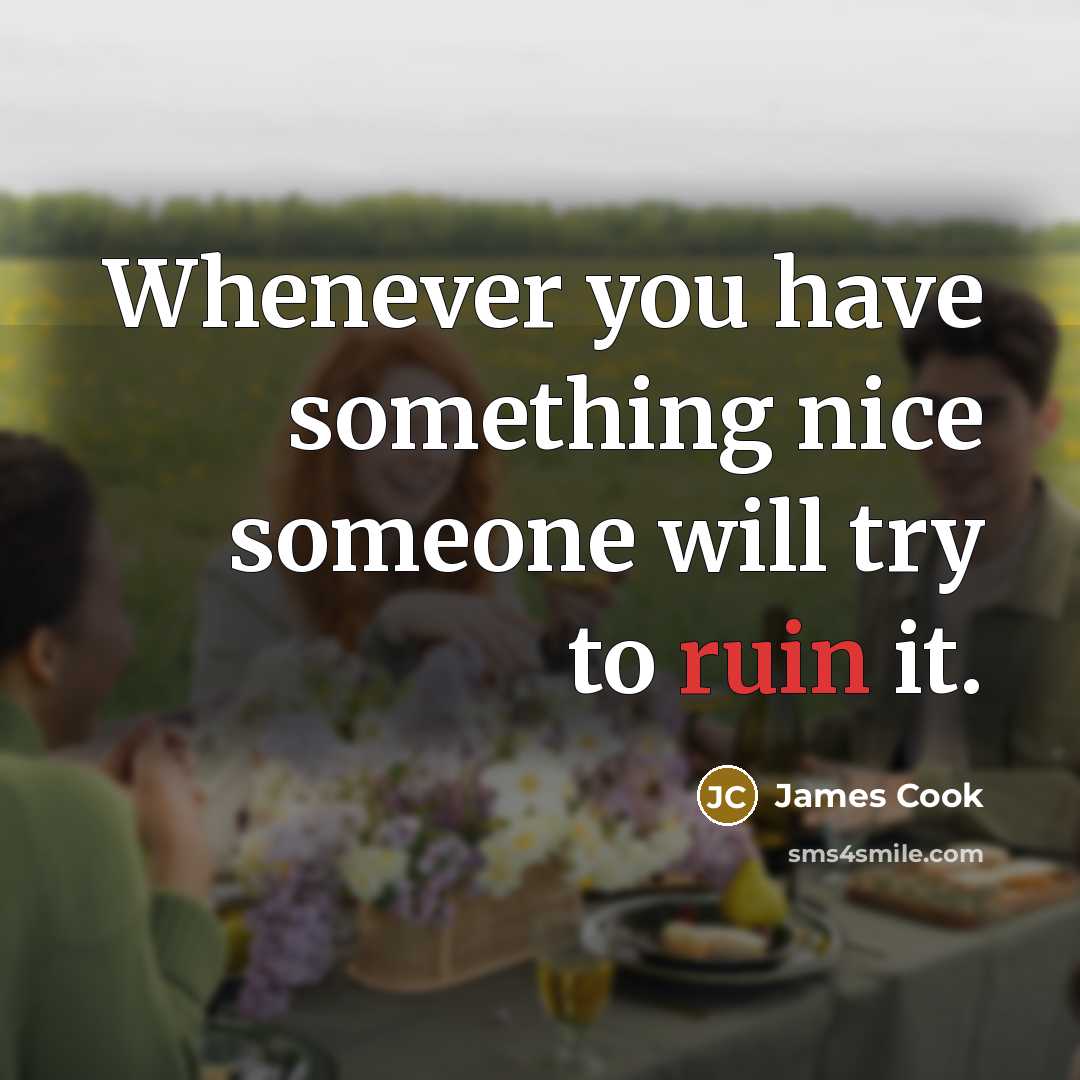 “Whenever you have something nice someone will try to ruin it.” quote by James Cook