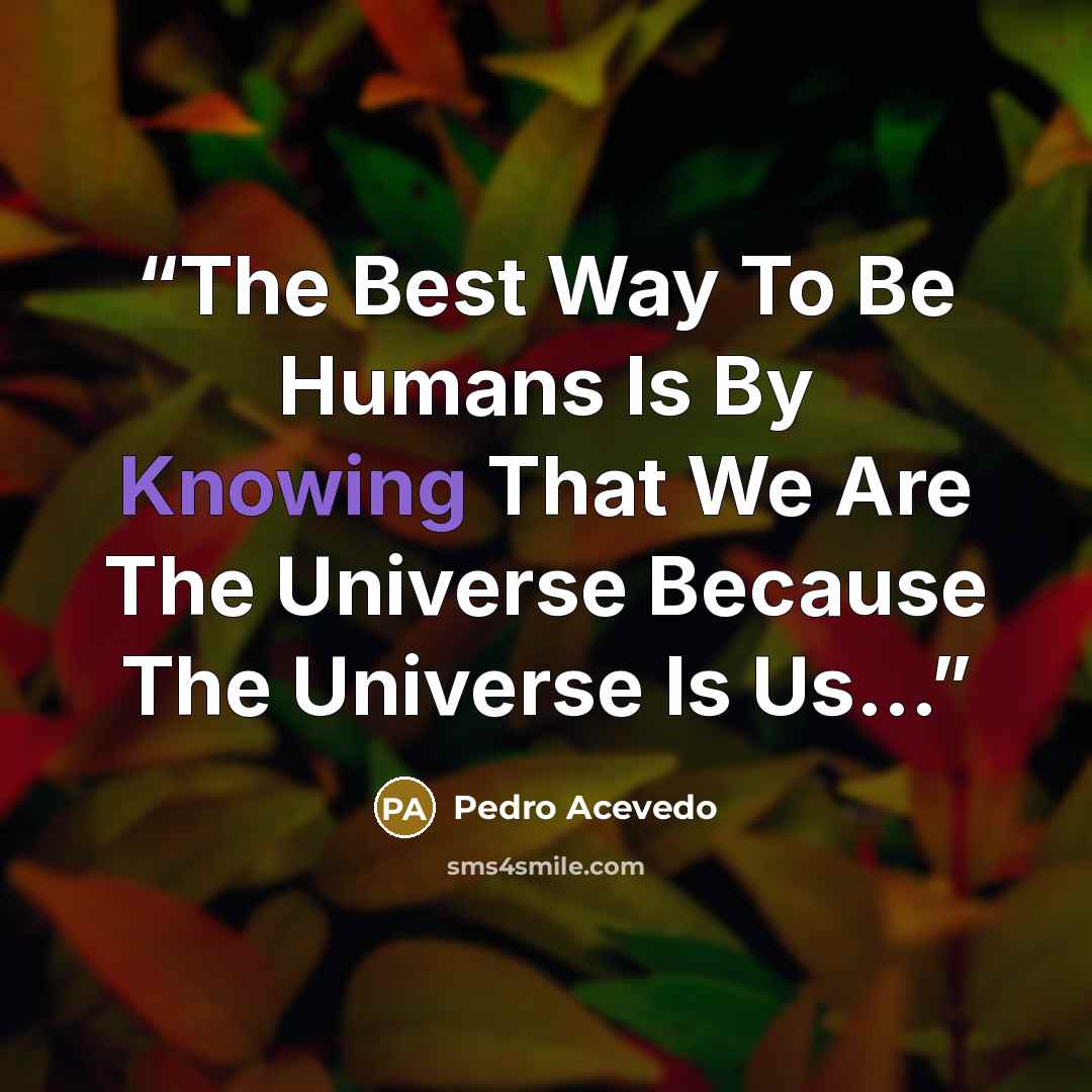 “The Best Way To Be Humans Is By Knowing That We Are The Universe Because The Universe Is Us...” quote by Pedro Acevedo