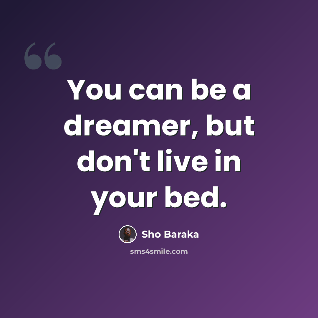 “You can be a dreamer, but don't live in your bed.” quote by Sho Baraka
