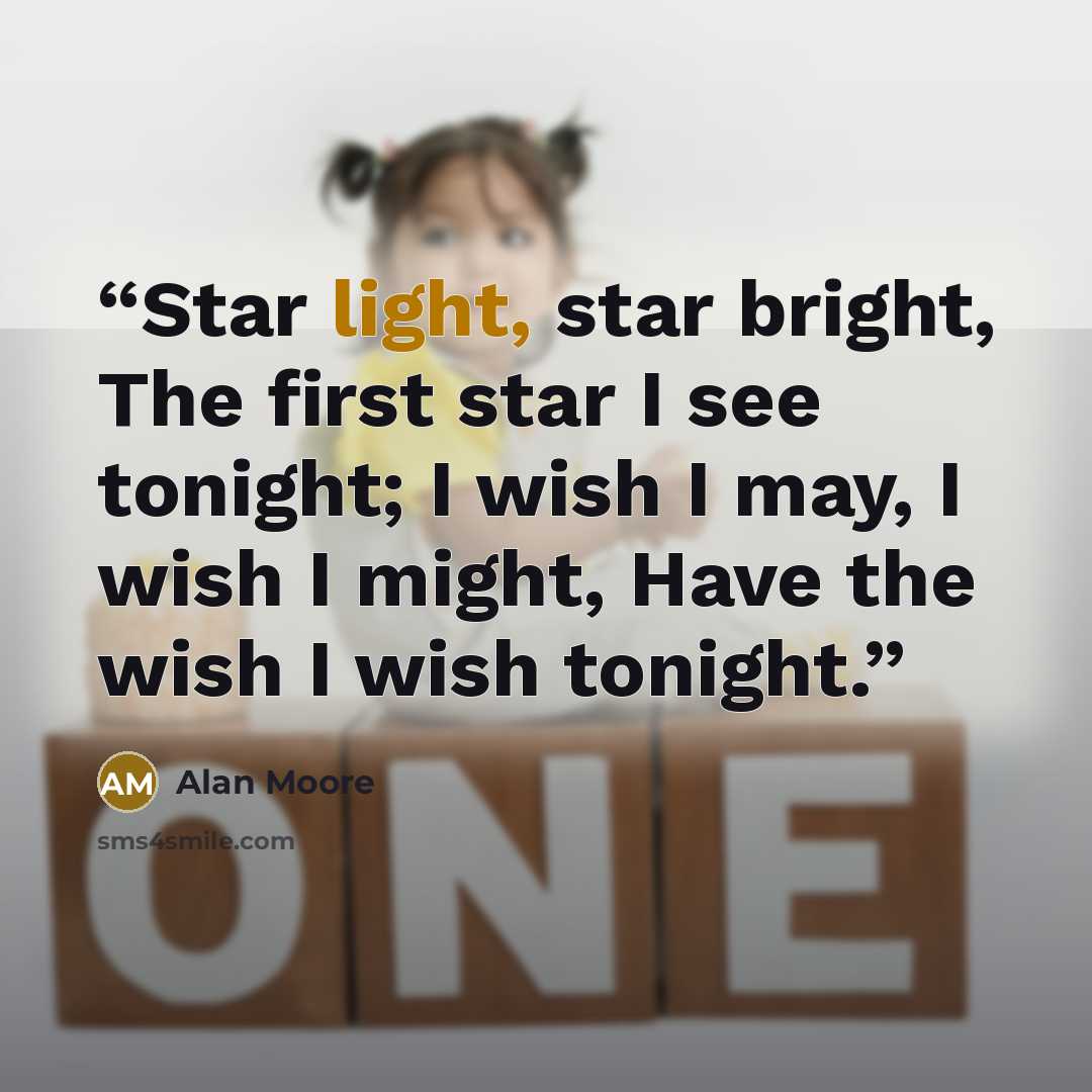 “Star light, star bright, The first star I see tonight; I wish I may, I wish I might, Have the wish I wish tonight.” quote by Alan Moore