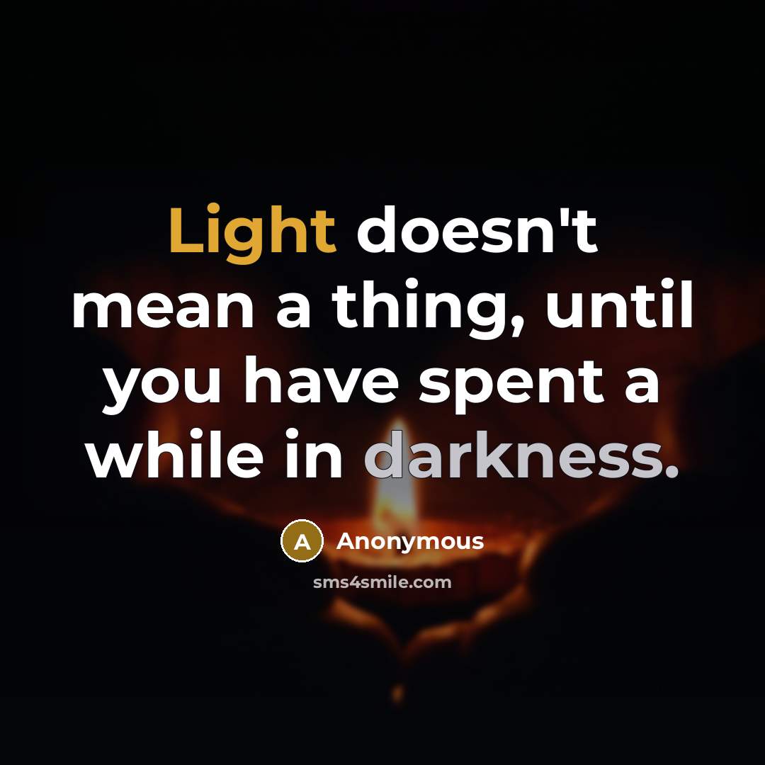 “Light doesn't mean a thing, until you have spent a while in darkness.” quote by Anonymous