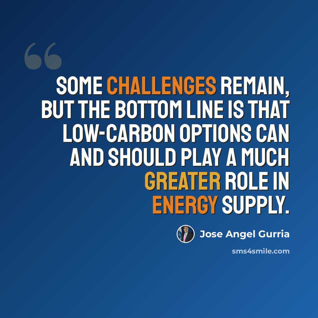 “Some challenges remain, but the bottom line is that low-carbon options can and should play a much greater role in energy supply.” quote by Jose Angel Gurria