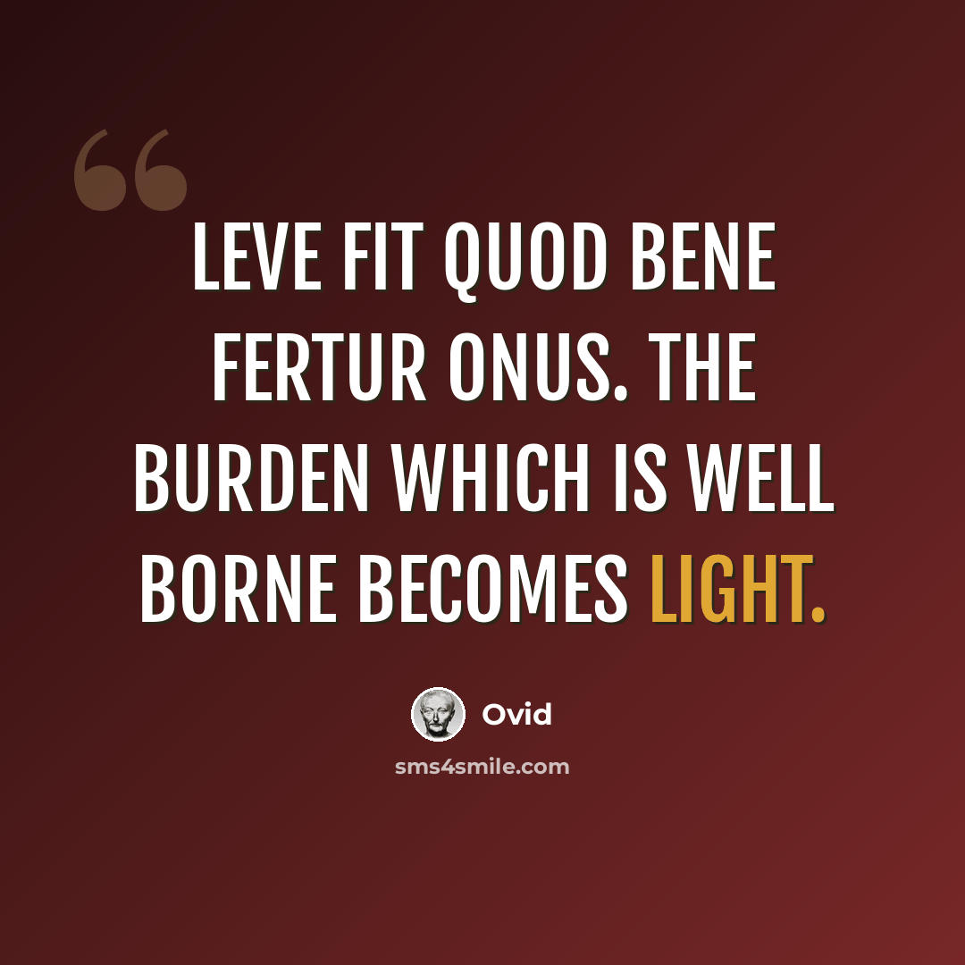 “Leve fit quod bene fertur onus. The burden which is well borne becomes light.” quote by Ovid