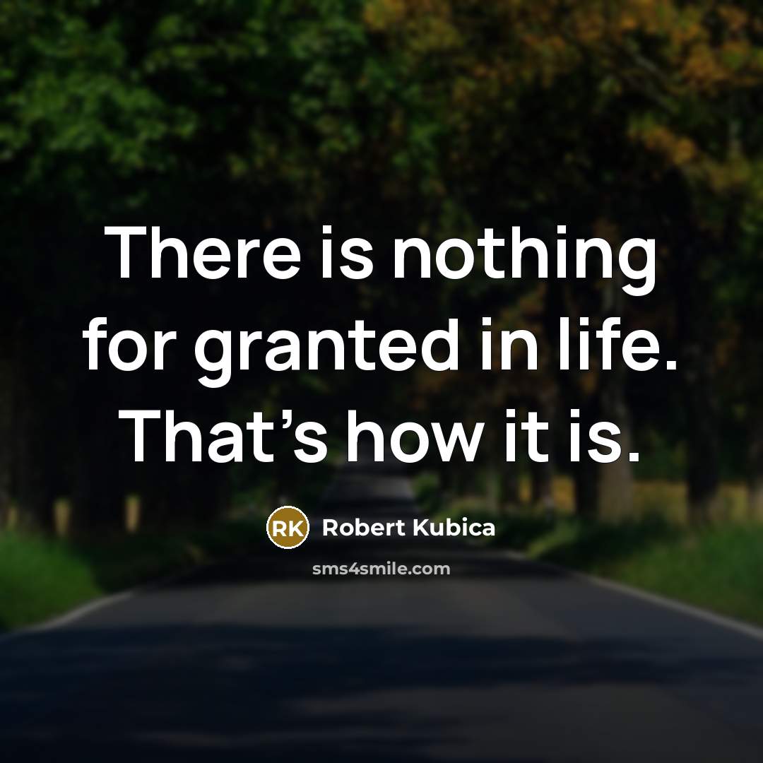 “There is nothing for granted in life. That's how it is.” quote by Robert Kubica