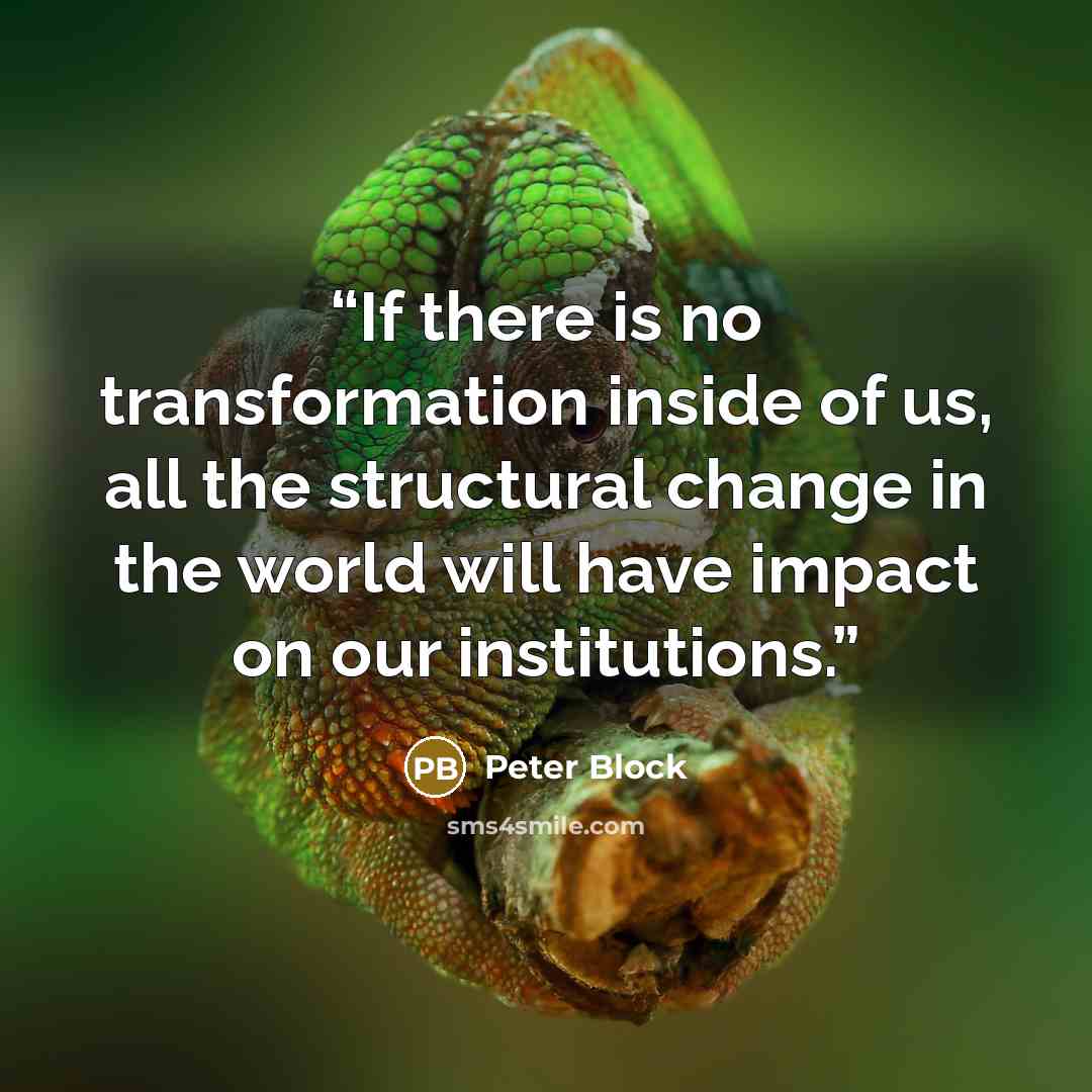 “If there is no transformation inside of us, all the structural change in the world will have impact on our institutions.” quote by Peter Block