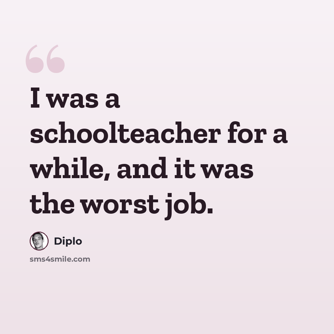 “I was a schoolteacher for a while, and it was the worst job.” quote by Diplo
