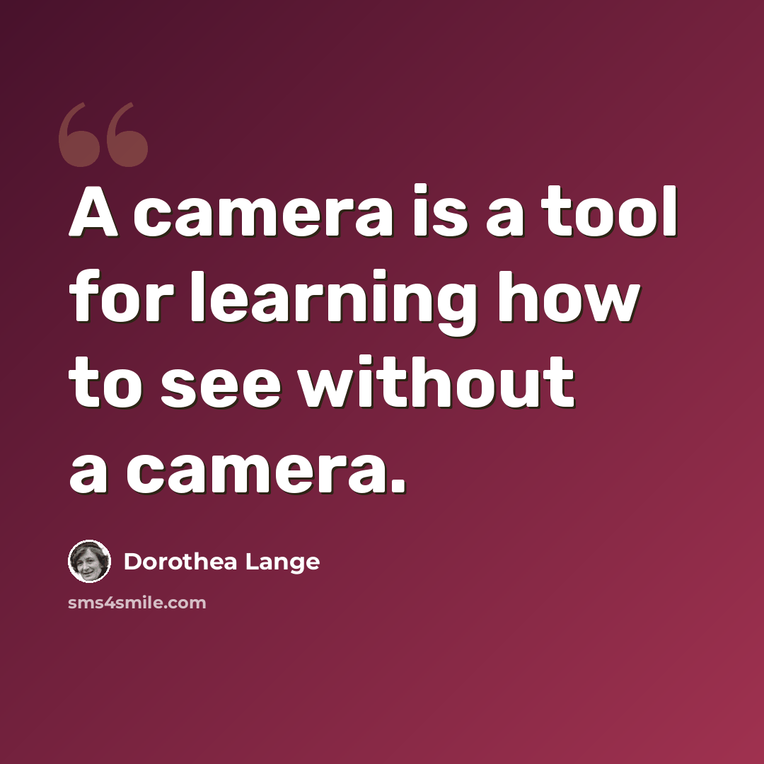 “A camera is a tool for learning how to see without a camera.” quote by Dorothea Lange