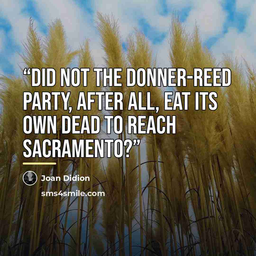 “Did not the Donner-Reed Party, after all, eat its own dead to reach Sacramento?” quote by Joan Didion