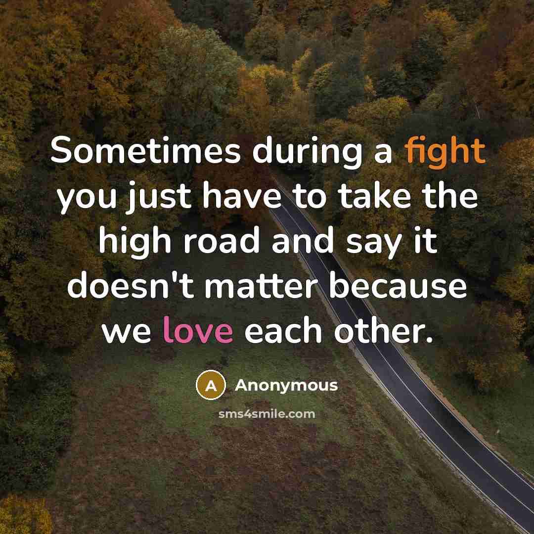 “Sometimes during a fight you just have to take the high road and say it doesn't matter because we love each other.” quote by Anonymous