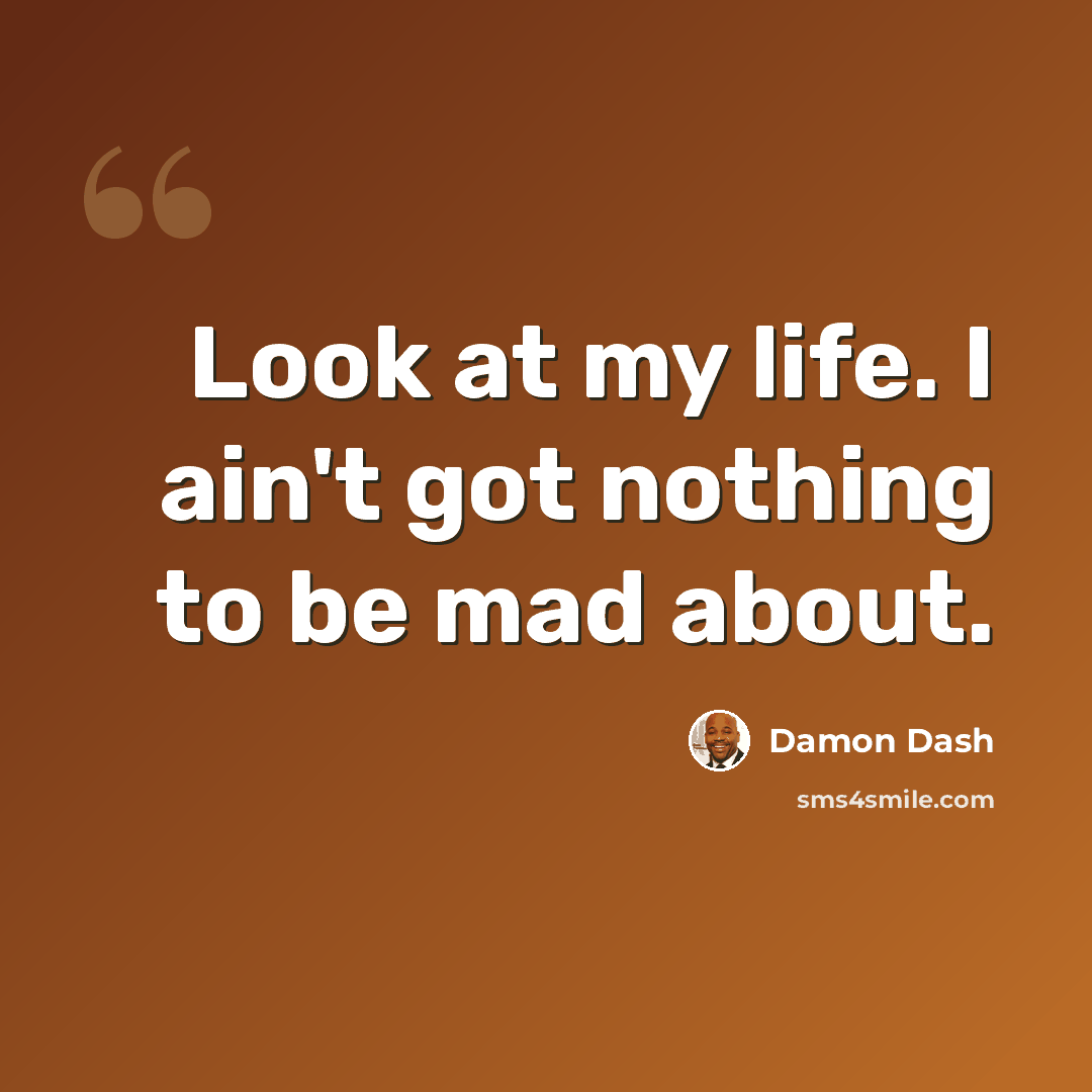 “Look at my life. I ain't got nothing to be mad about.” quote by Damon Dash