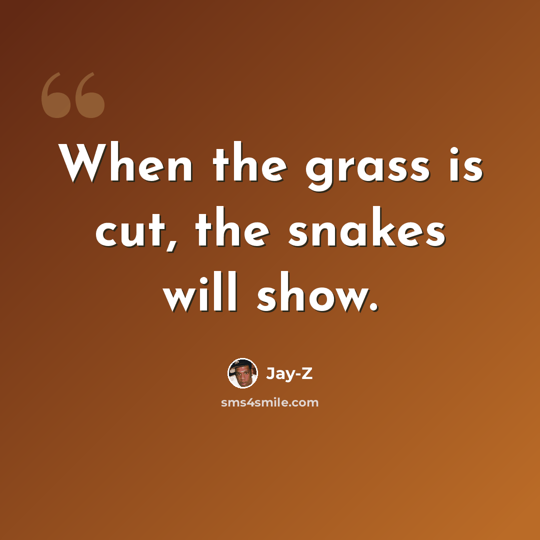 “When the grass is cut, the snakes will show.” quote by Jay-Z