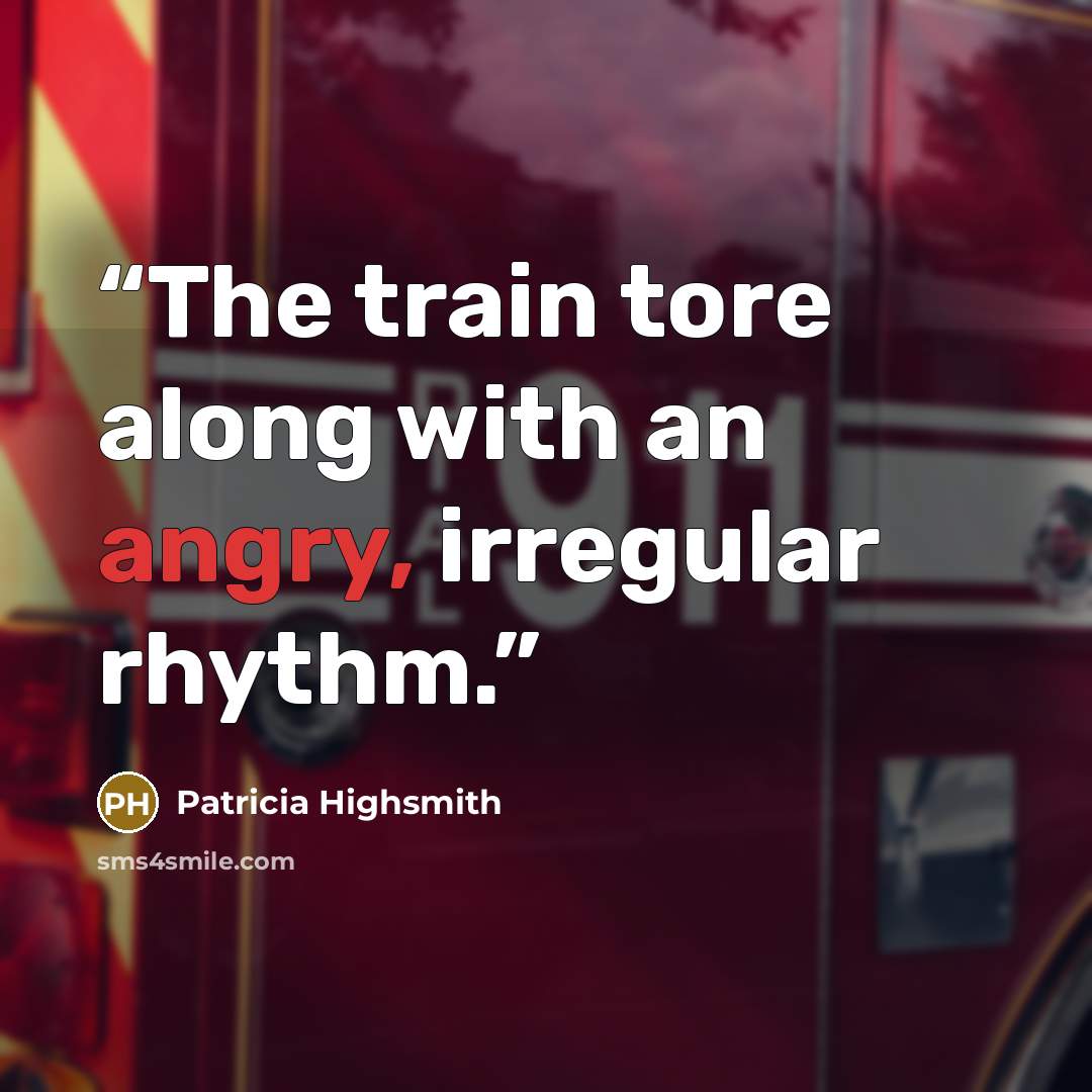 “The train tore along with an angry, irregular rhythm.” quote by Patricia Highsmith