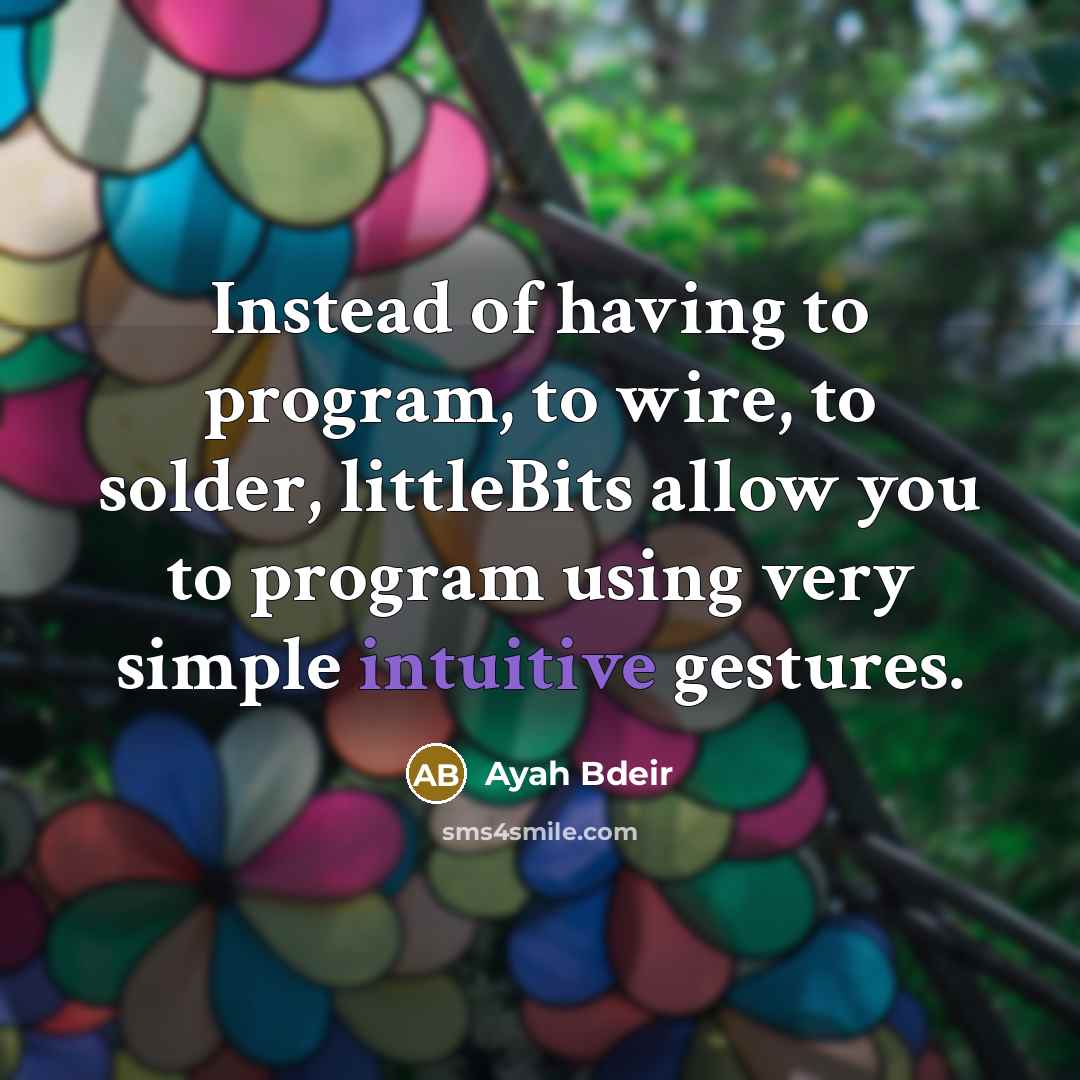 “Instead of having to program, to wire, to solder, littleBits allow you to program using very simple intuitive gestures.” quote by Ayah Bdeir