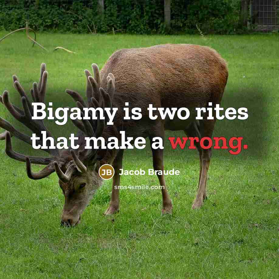 “Bigamy is two rites that make a wrong.” quote by Jacob Braude