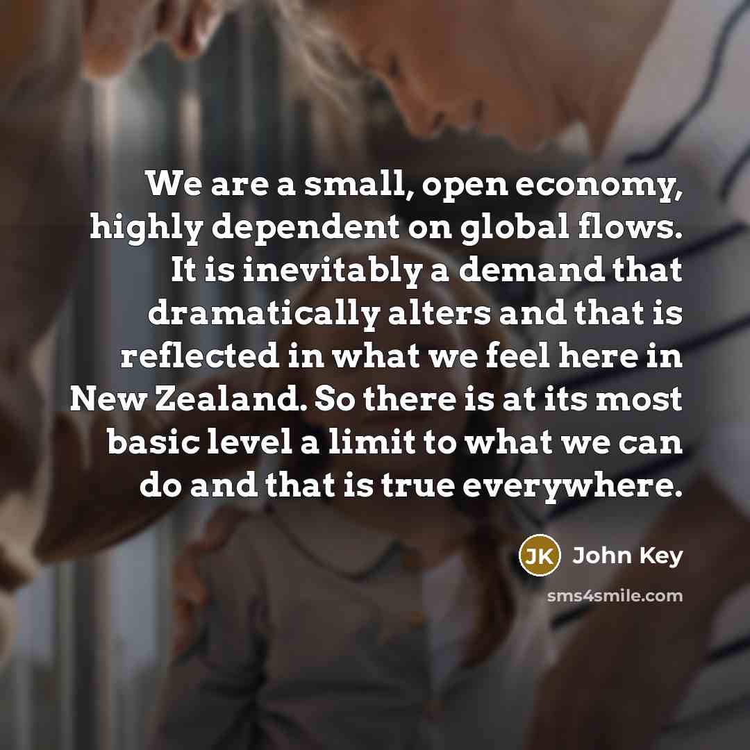 “We are a small, open economy, highly dependent on global flows. It is inevitably a demand that dramatically alters and that is reflected in what we feel here in New Zealand. So there is at its most basic level a limit to what we can do and that is true everywhere.” quote by John Key