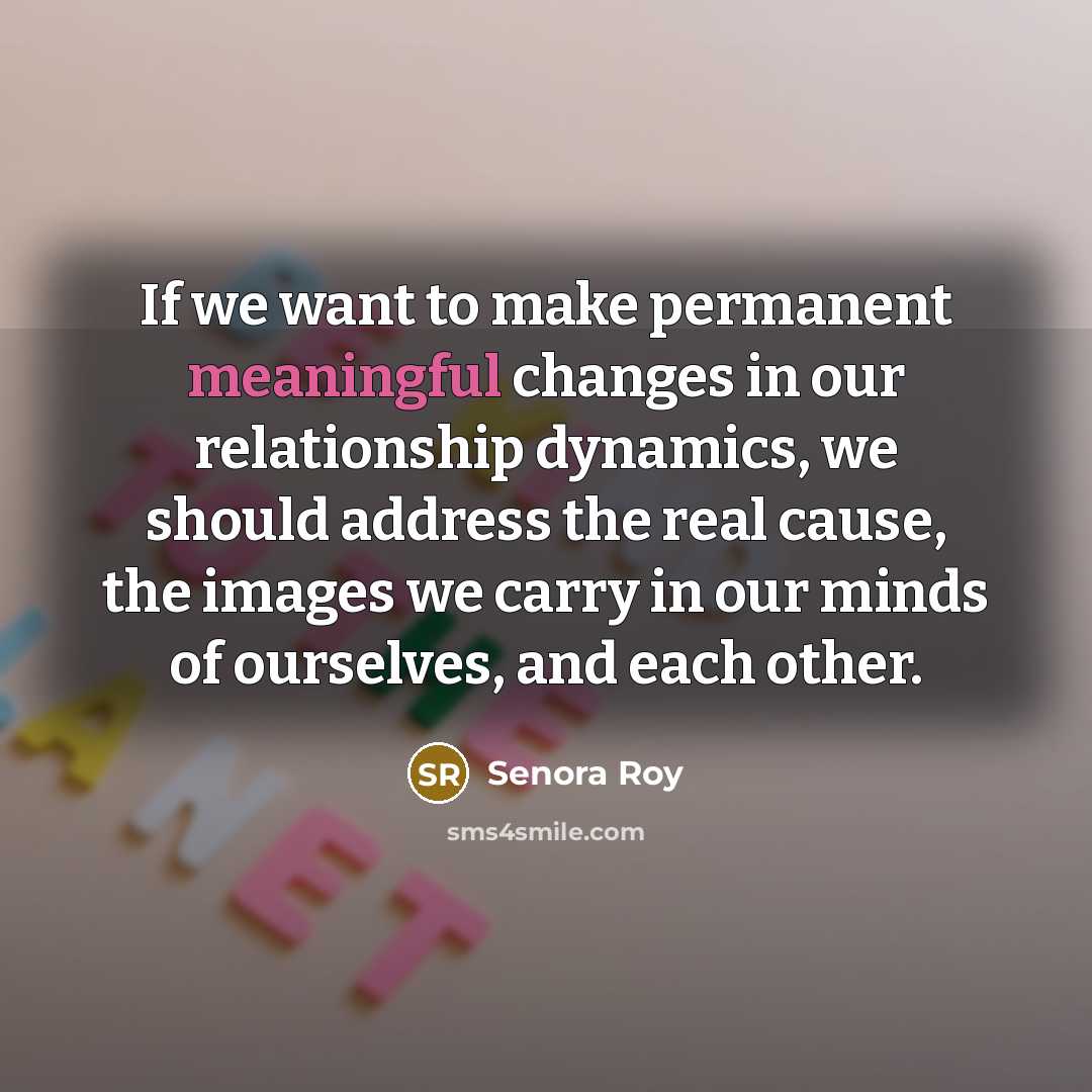 “If we want to make permanent meaningful changes in our relationship dynamics, we should address the real cause, the images we carry in our minds of ourselves, and each other.” quote by Senora Roy