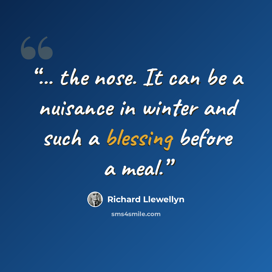 “... the nose. It can be a nuisance in winter and such a blessing before a meal.” quote by Richard Llewellyn