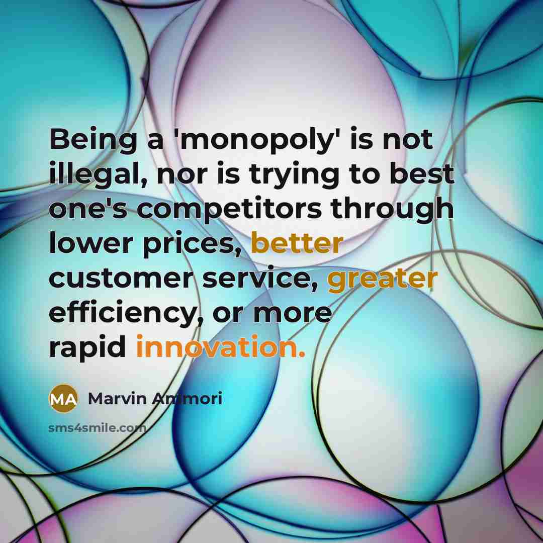 “Being a 'monopoly' is not illegal, nor is trying to best one's competitors through lower prices, better customer service, greater efficiency, or more rapid innovation.” quote by Marvin Ammori