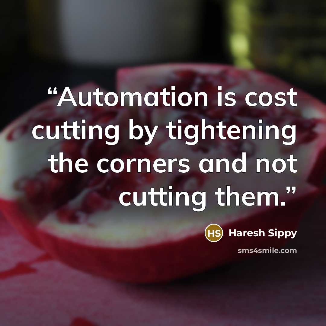 “Automation is cost cutting by tightening the corners and not cutting them.” quote by Haresh Sippy