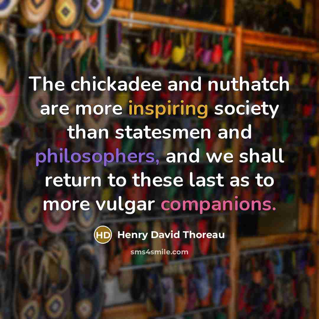 “The chickadee and nuthatch are more inspiring society than statesmen and philosophers, and we shall return to these last as to more vulgar companions.” quote by Henry David Thoreau