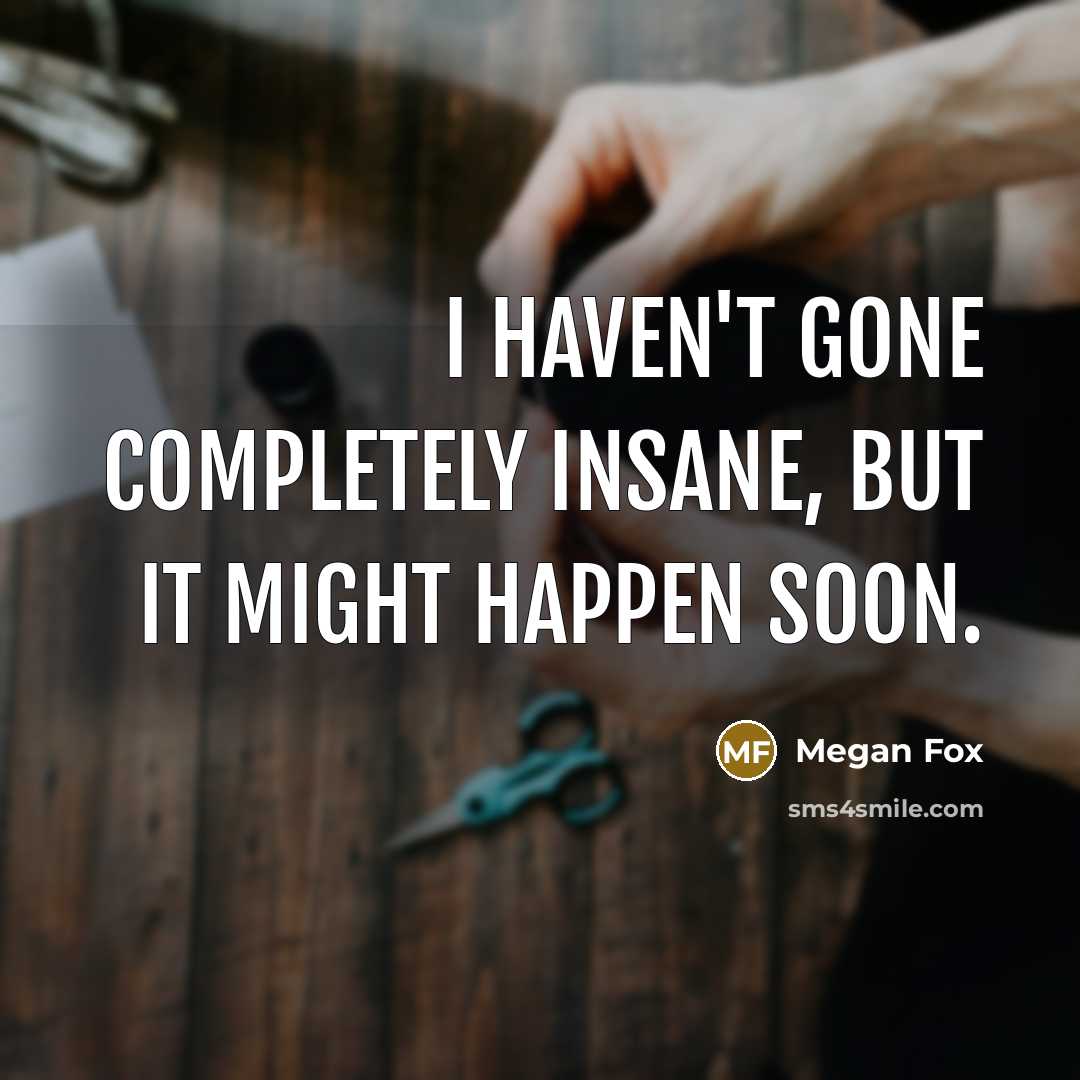 “I haven't gone completely insane, but it might happen soon.” quote by Megan Fox