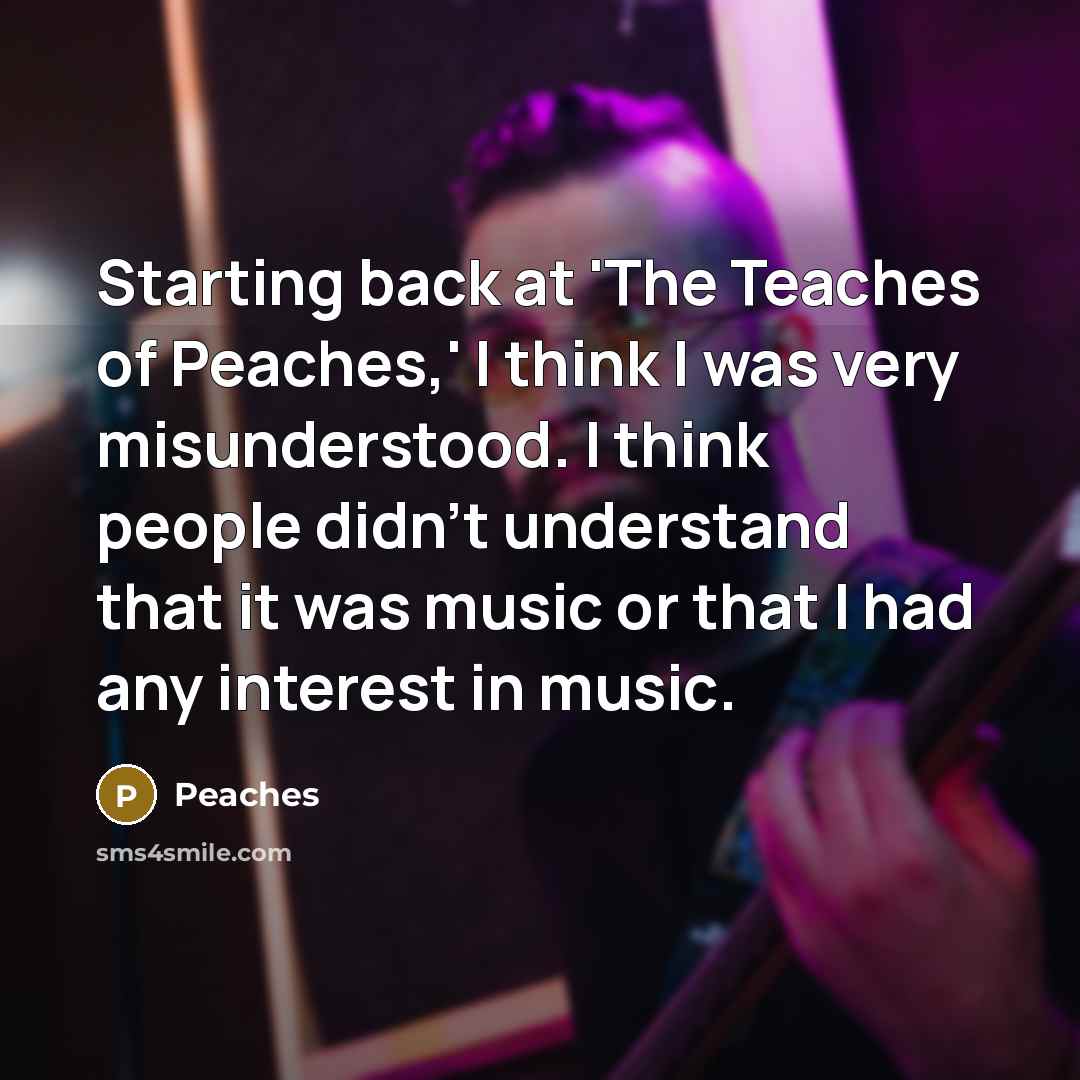 “Starting back at 'The Teaches of Peaches,' I think I was very misunderstood. I think people didn't understand that it was music or that I had any interest in music.” quote by Peaches