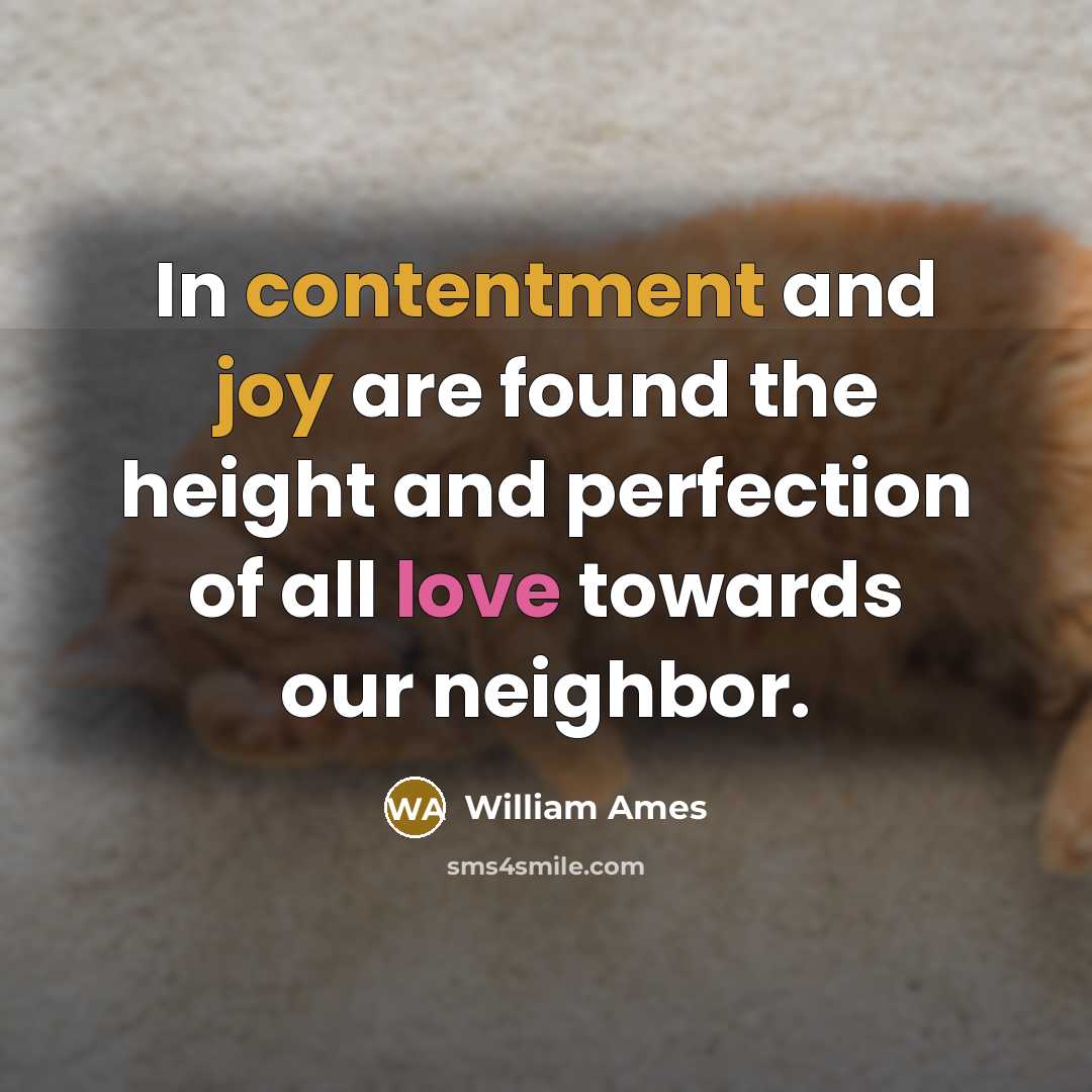 “In contentment and joy are found the height and perfection of all love towards our neighbor.” quote by William Ames