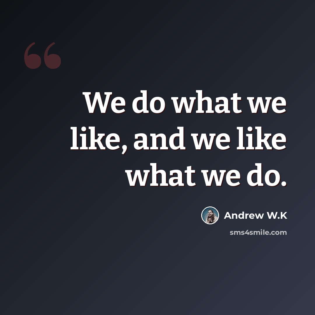 “We do what we like, and we like what we do.” quote by Andrew W.K