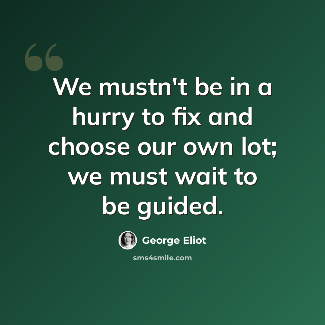 “We mustn't be in a hurry to fix and choose our own lot; we must wait to be guided.” quote by George Eliot