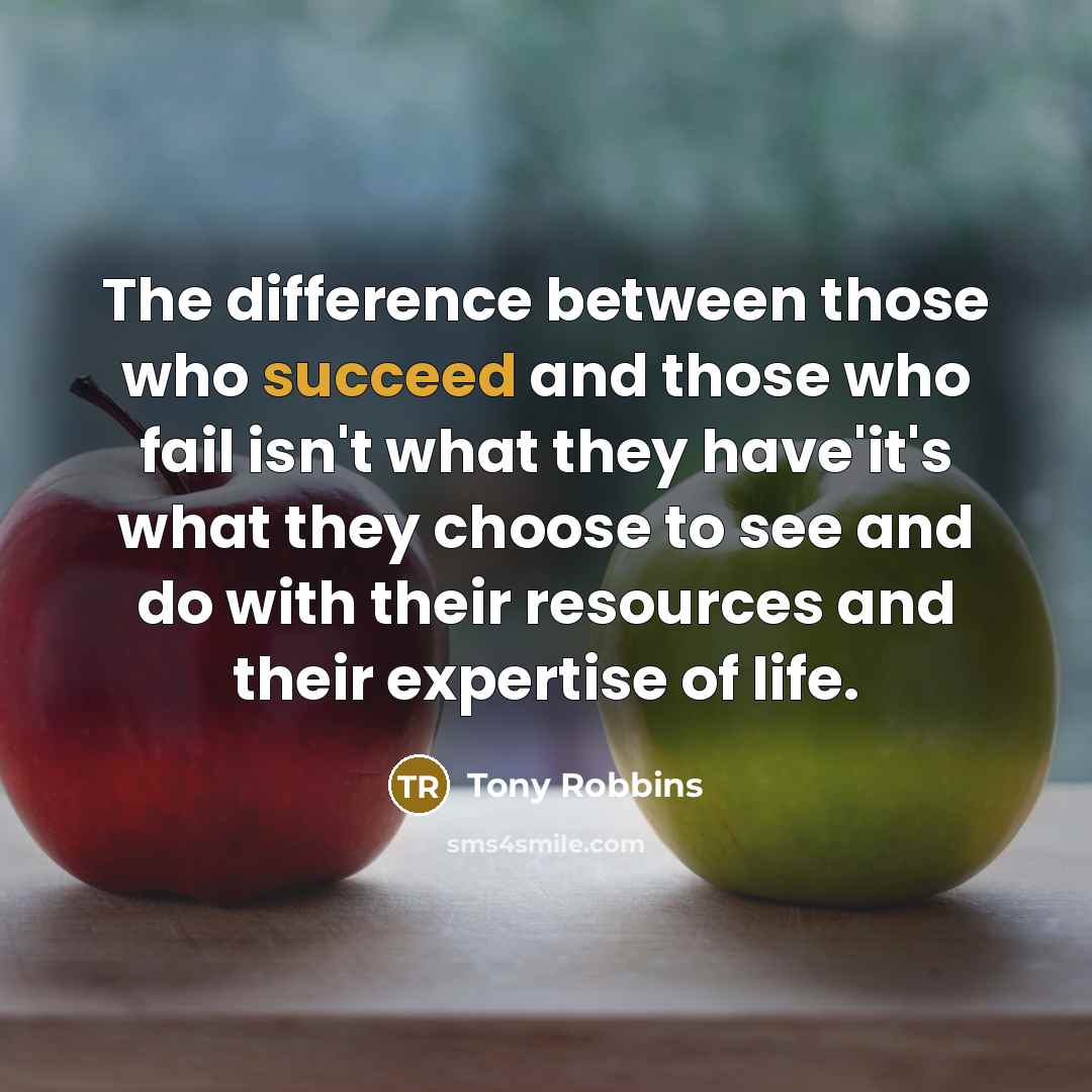 “The difference between those who succeed and those who fail isn't what they have'it's what they choose to see and do with their resources and their expertise of life.” quote by Tony Robbins