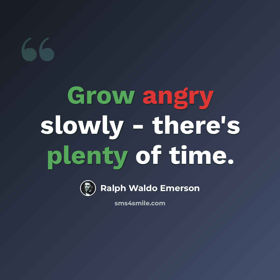 “Grow angry slowly - there's plenty of time.” quote by Ralph Waldo Emerson