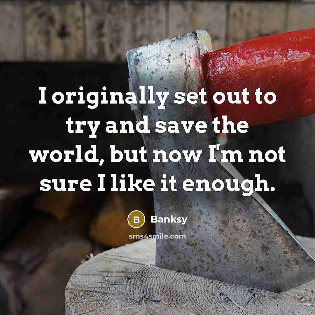 “I originally set out to try and save the world, but now I'm not sure I like it enough.” quote by Banksy