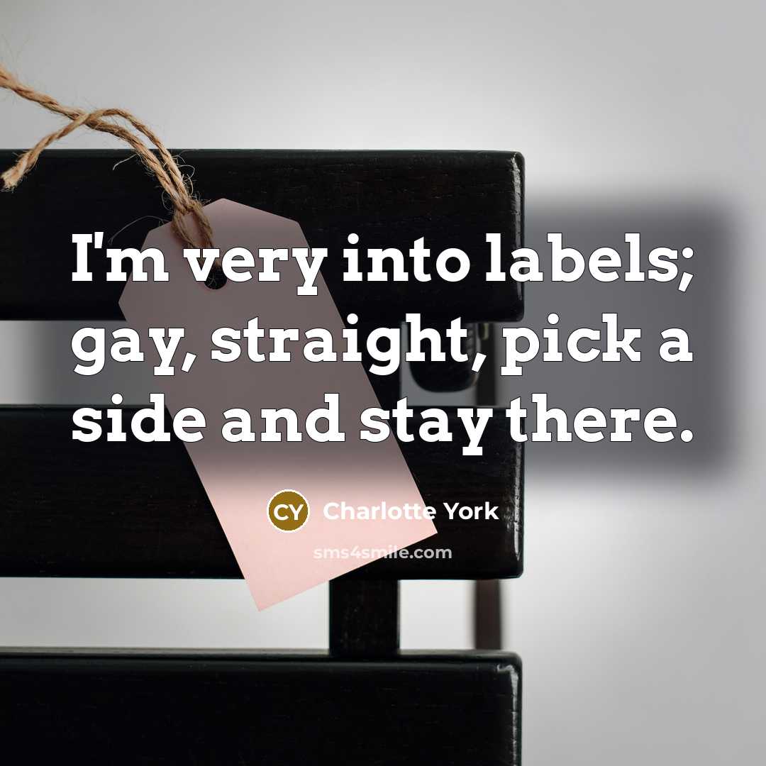 “I'm very into labels; gay, straight, pick a side and stay there.” quote by Charlotte York