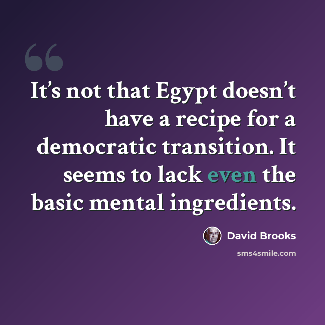 “It’s not that Egypt doesn’t have a recipe for a democratic transition. It seems to lack even the basic mental ingredients.” quote by David Brooks