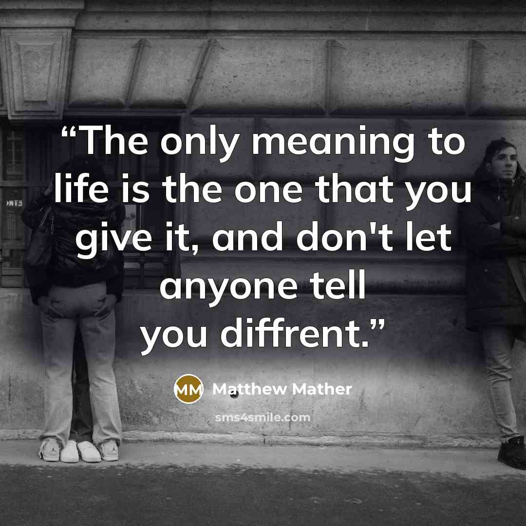 “The only meaning to life is the one that you give it, and don't let anyone tell you diffrent.” quote by Matthew Mather