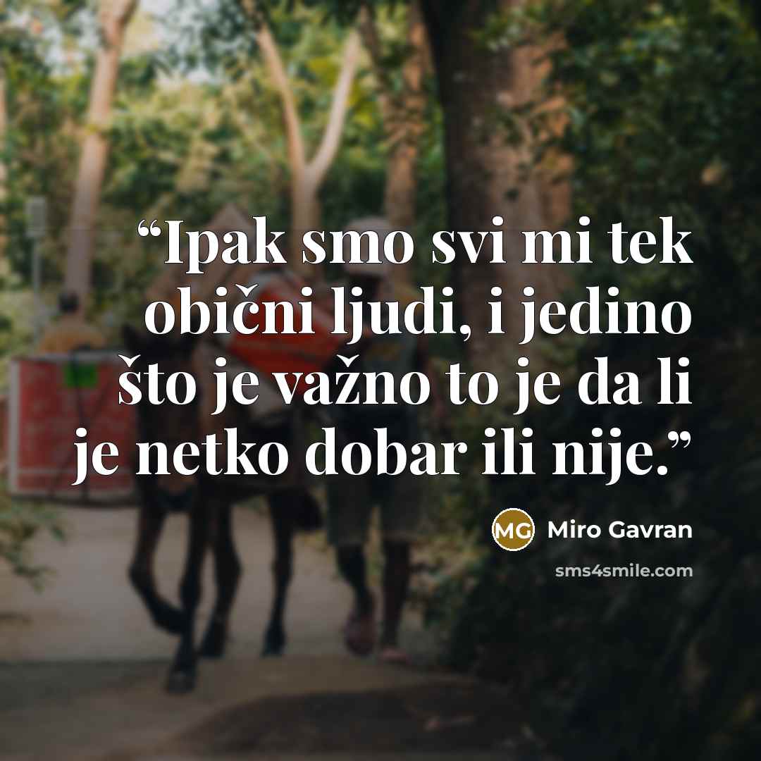 “Ipak smo svi mi tek obični ljudi, i jedino što je važno to je da li je netko dobar ili nije.” quote by Miro Gavran