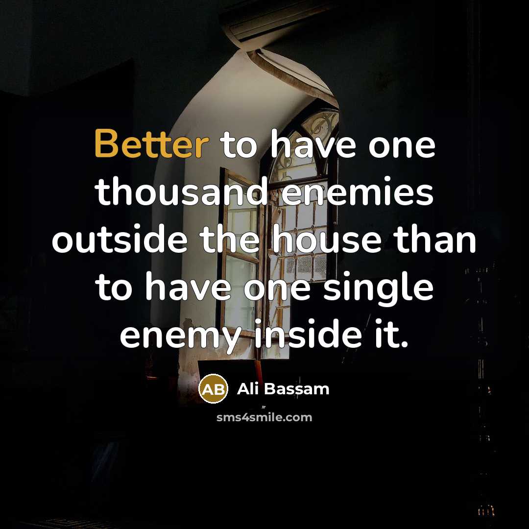 “Better to have one thousand enemies outside the house than to have one single enemy inside it.” quote by Ali Bassam
