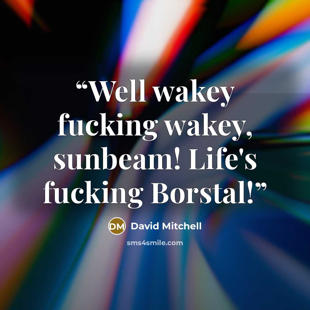 “Well wakey fucking wakey, sunbeam! Life's fucking Borstal!” quote by David Mitchell