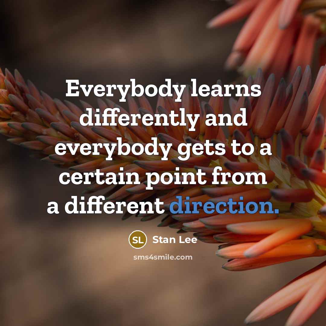 “Everybody learns differently and everybody gets to a certain point from a different direction.” quote by Stan Lee