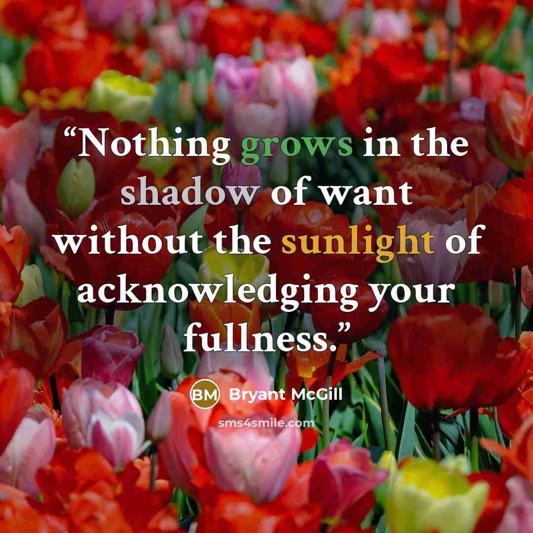 “Nothing grows in the shadow of want without the sunlight of acknowledging your fullness.” quote by Bryant McGill