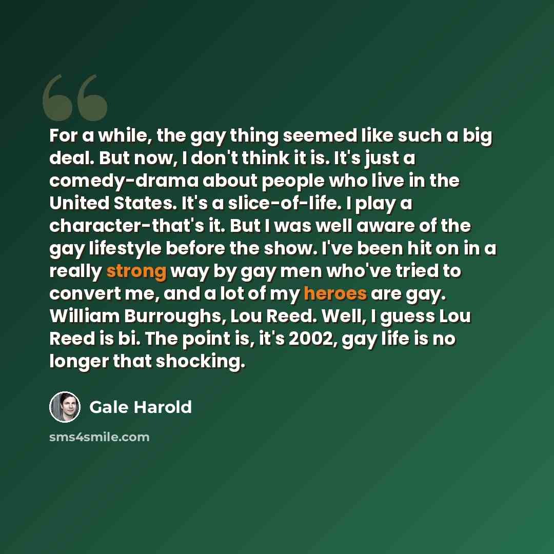 “For a while, the gay thing seemed like such a big deal. But now, I don't think it is. It's just a comedy-drama about people who live in the United States. It's a slice-of-life. I play a character-that's it. But I was well aware of the gay lifestyle before the show. I've been hit on in a really…” quote by Gale Harold
