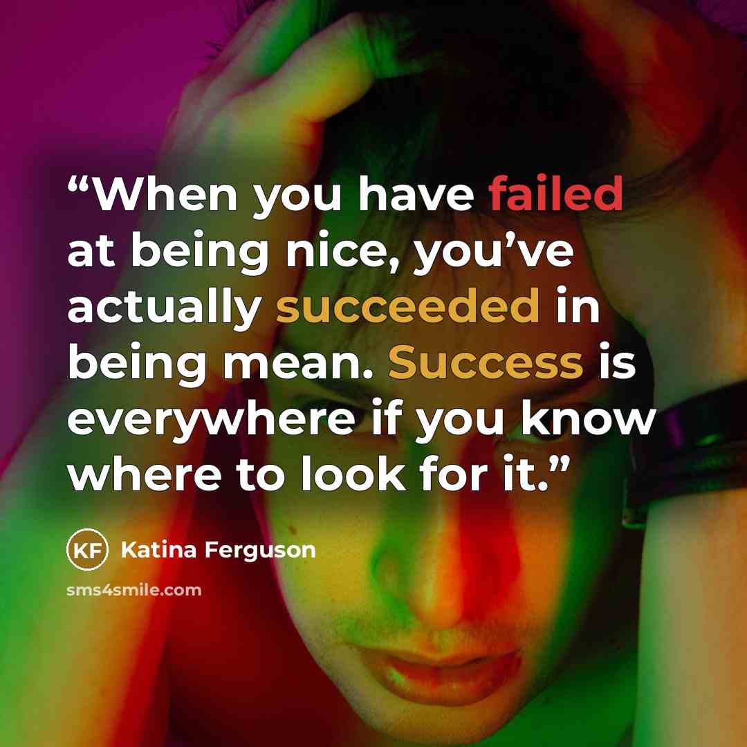 “When you have failed at being nice, you’ve actually succeeded in being mean. Success is everywhere if you know where to look for it.” quote by Katina Ferguson
