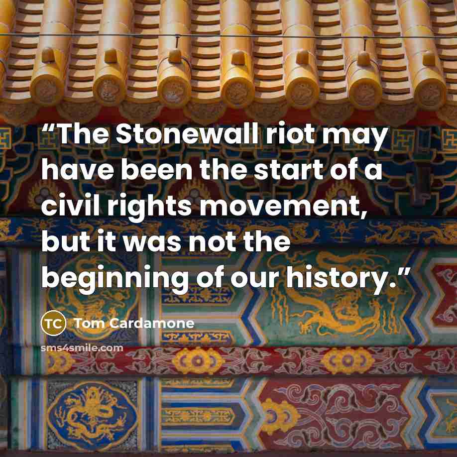 “The Stonewall riot may have been the start of a civil rights movement, but it was not the beginning of our history.” quote by Tom Cardamone