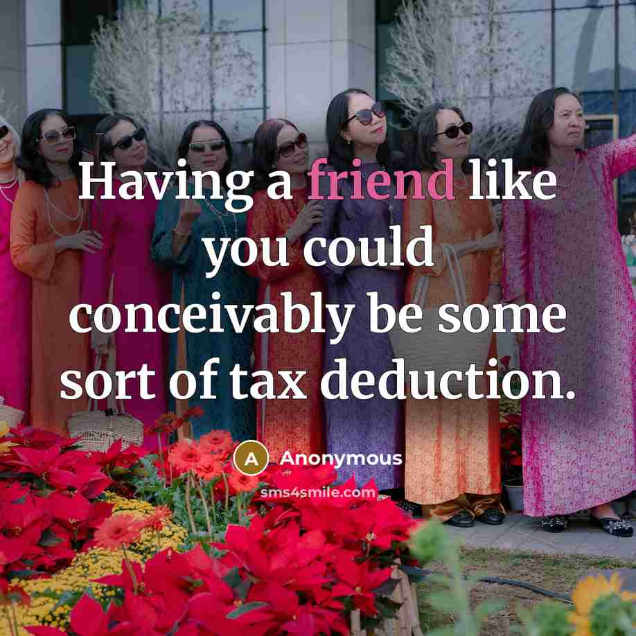 “Having a friend like you could conceivably be some sort of tax deduction.” quote by Anonymous