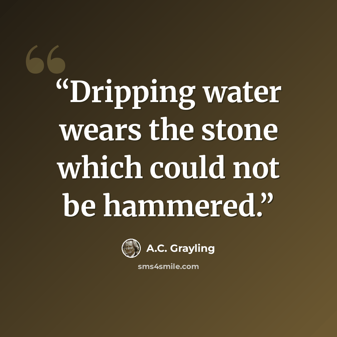 “Dripping water wears the stone which could not be hammered.” quote by A.C. Grayling