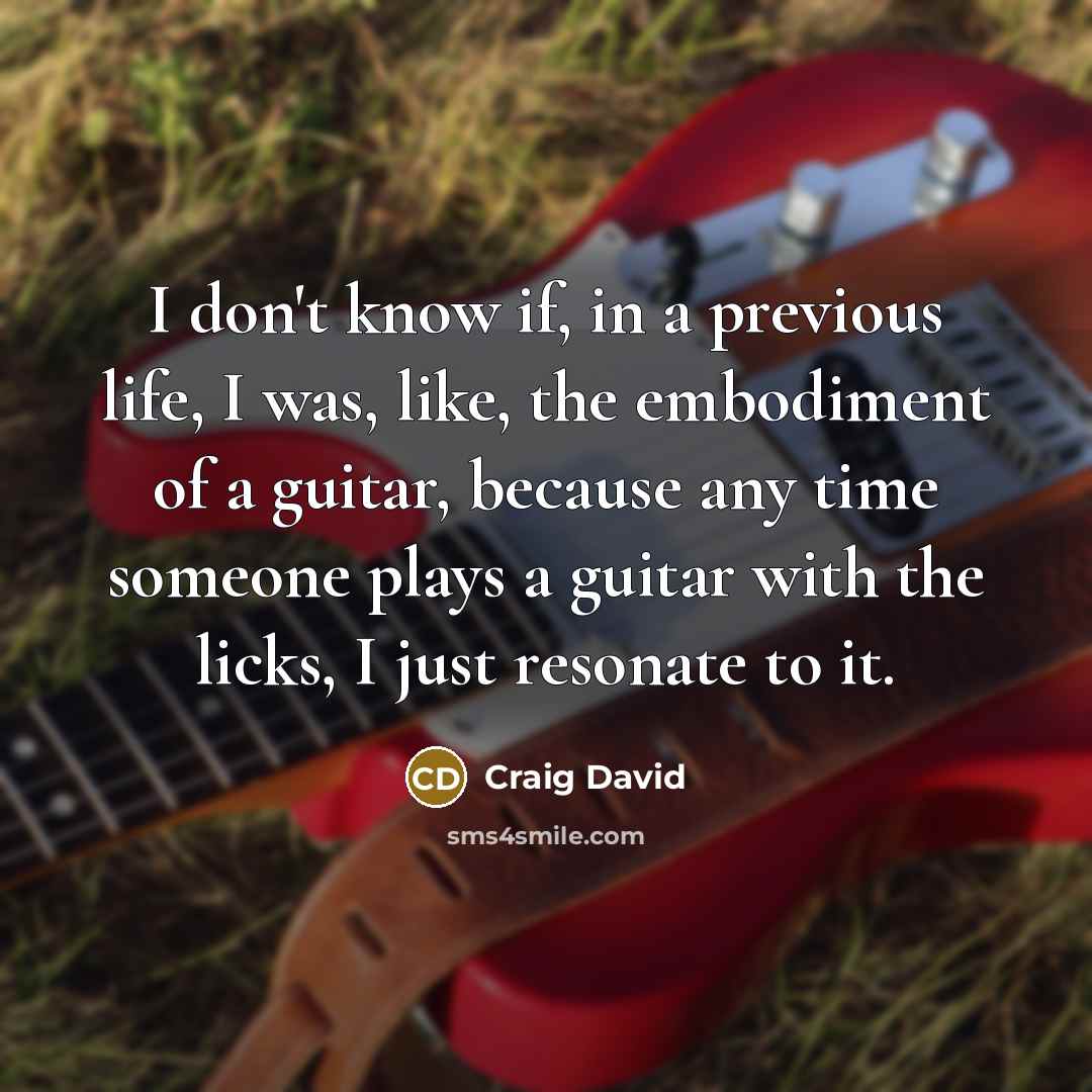 “I don't know if, in a previous life, I was, like, the embodiment of a guitar, because any time someone plays a guitar with the licks, I just resonate to it.” quote by Craig David