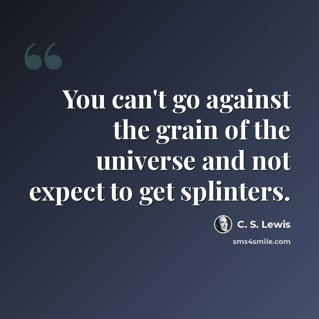 “You can't go against the grain of the universe and not expect to get splinters.” quote by C. S. Lewis