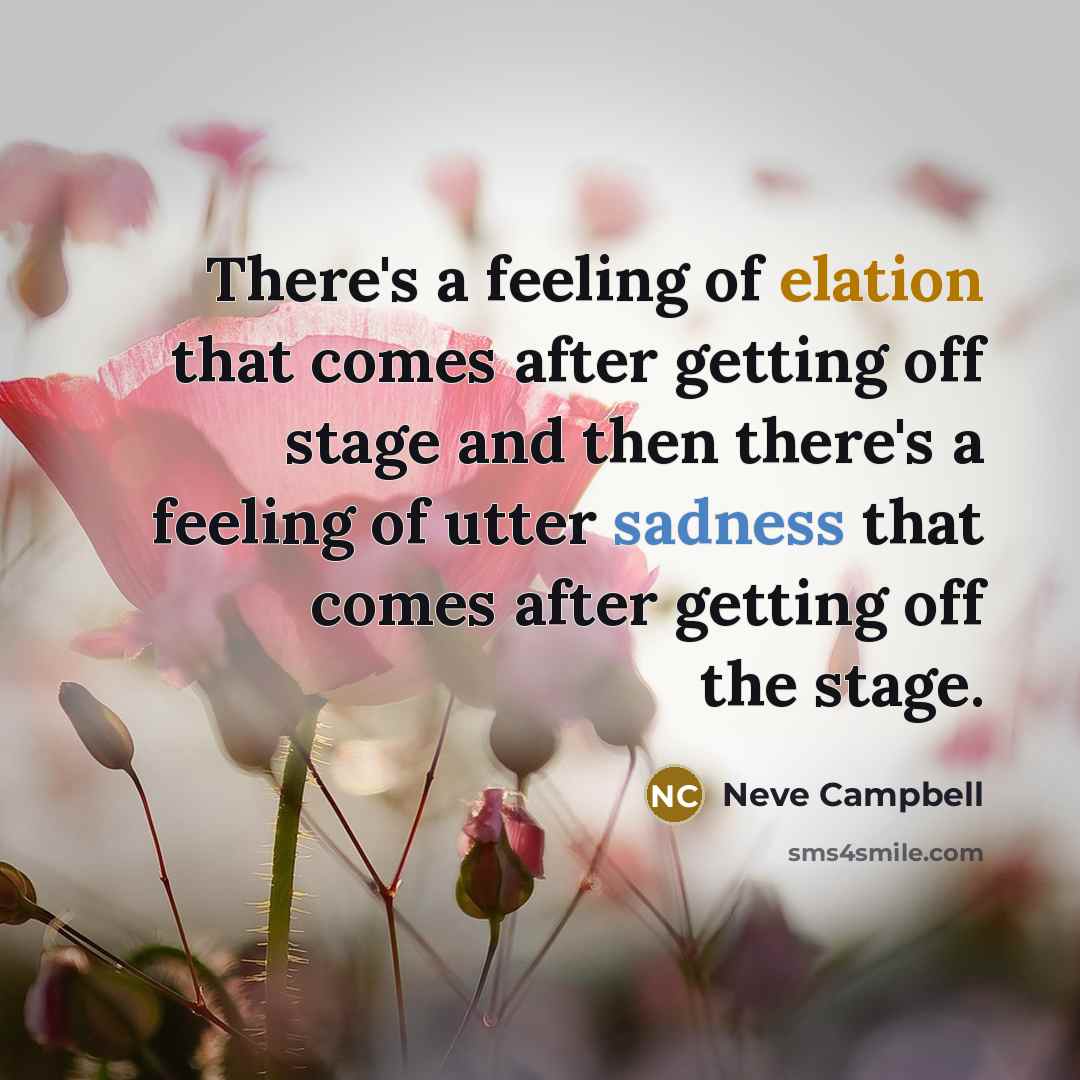 “There's a feeling of elation that comes after getting off stage and then there's a feeling of utter sadness that comes after getting off the stage.” quote by Neve Campbell