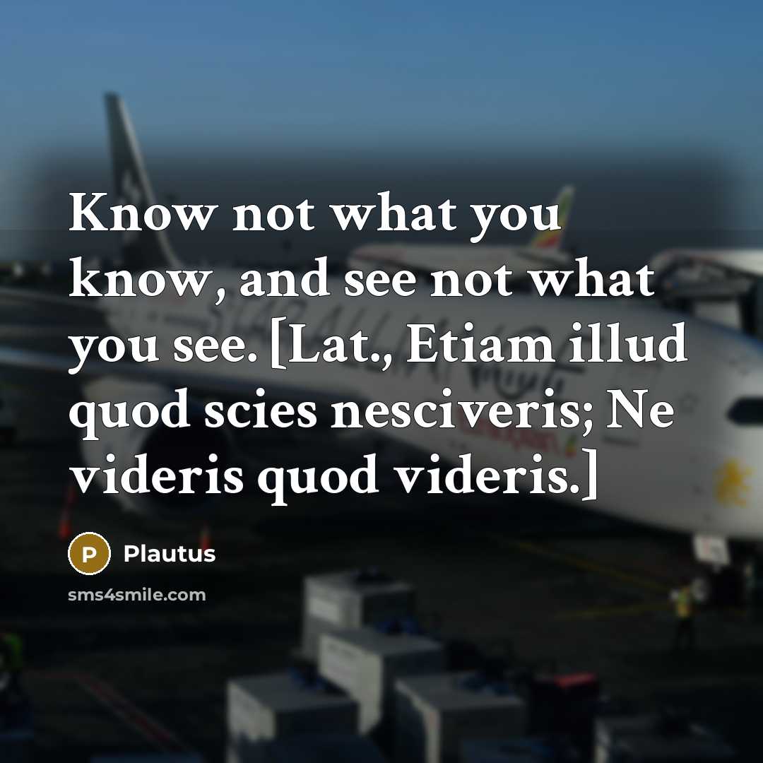 “Know not what you know, and see not what you see. [Lat., Etiam illud quod scies nesciveris; Ne videris quod videris.]” quote by Plautus